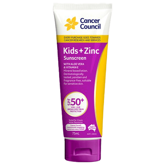 CANCER COUNCIL SPF50+ Kids+Zinc Sunscreen Tube 75mL - Kids + Zinc Sunscreen SPF50+ 75ml | National First Aid Training Institute