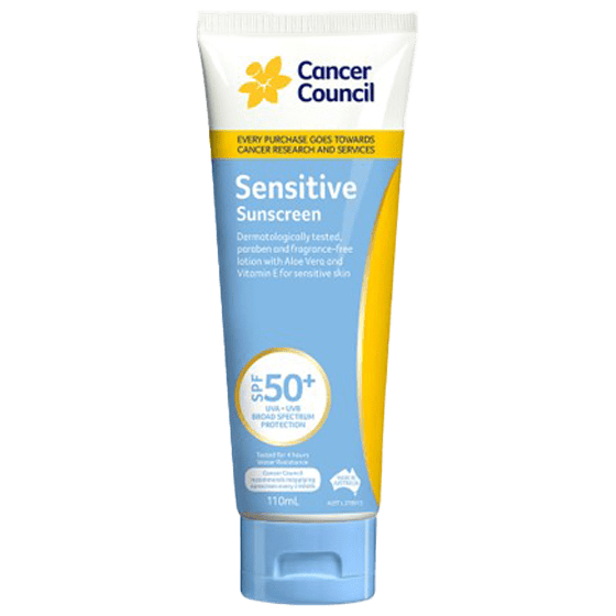 CANCER COUNCIL SPF50+ Sensitive Sunscreen Tube 110mL - Sensitive Sunscreen SPF50+ 110ml | National First Aid Training Institute