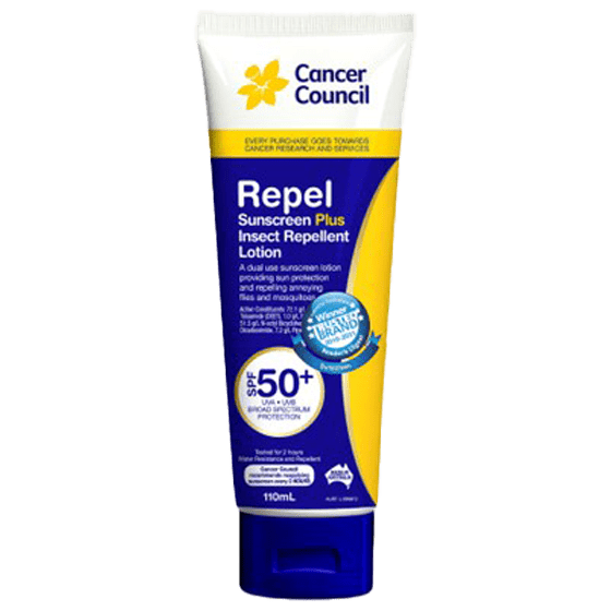 CANCER COUNCIL SPF50+ Repel Sunscreen+Insect Repellent Tube 110mL - Insect Repellent Sunscreen SPF50+ 110ml | National First Aid Training Institute