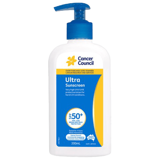 CANCER COUNCIL SPF50+ Ultra Sunscreen Pump 200mL - Ultra Sunscreen SPF50+ 200ml | National First Aid Training Institute