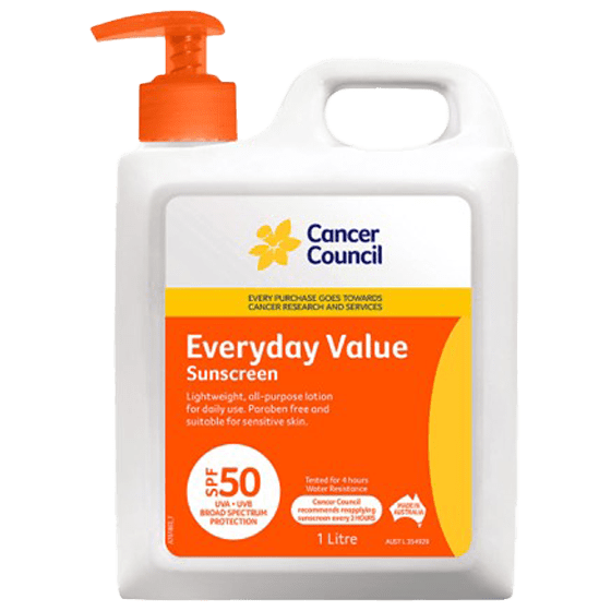 CANCER COUNCIL SPF50 Everyday Value Sunscreen Pump 1L - Everyday Value Sunscreen SPF50 1L | National First Aid Training Institute
