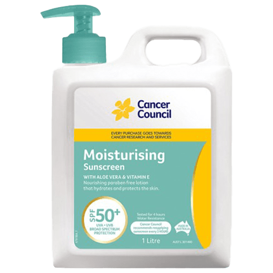 CANCER COUNCIL SPF50+ Moisturising Sunscreen Pump 1L - Moisturising Sunscreen SPF50+ 1L | National First Aid Training Institute