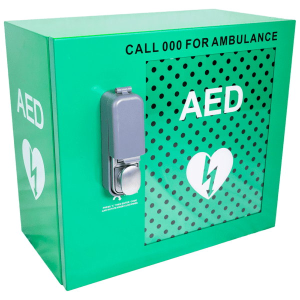 Custom Alarmed Outdoor AED Cabinet with Lock 48 x 47 x 31cm - Custom Alarmed Outdoor AED Cabinet with Lock 48 x 47 x 31cm | National First Aid Training Institute