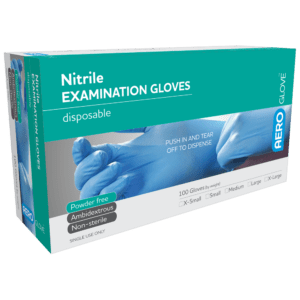 Nitrile Examination Gloves. Ambidextrous and powder-free.